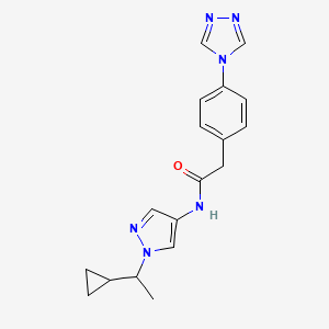 molecular formula C18H20N6O B7244687 N-[1-(1-cyclopropylethyl)pyrazol-4-yl]-2-[4-(1,2,4-triazol-4-yl)phenyl]acetamide 