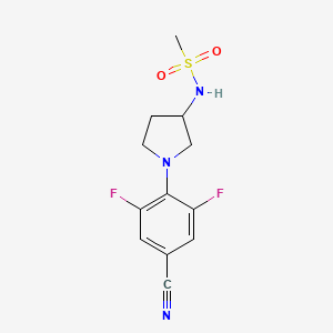 molecular formula C12H13F2N3O2S B7244838 N-[1-(4-cyano-2,6-difluorophenyl)pyrrolidin-3-yl]methanesulfonamide 