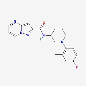 molecular formula C19H20FN5O B7245111 N-[1-(4-fluoro-2-methylphenyl)piperidin-3-yl]pyrazolo[1,5-a]pyrimidine-2-carboxamide 