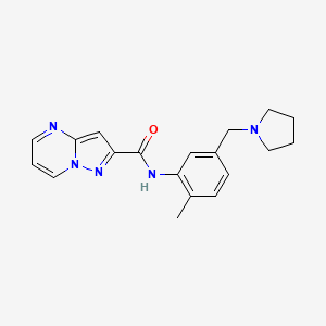 molecular formula C19H21N5O B7245129 N-[2-methyl-5-(pyrrolidin-1-ylmethyl)phenyl]pyrazolo[1,5-a]pyrimidine-2-carboxamide 