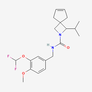 molecular formula C20H26F2N2O3 B7245215 N-[[3-(difluoromethoxy)-4-methoxyphenyl]methyl]-3-propan-2-yl-2-azaspiro[3.4]oct-6-ene-2-carboxamide 