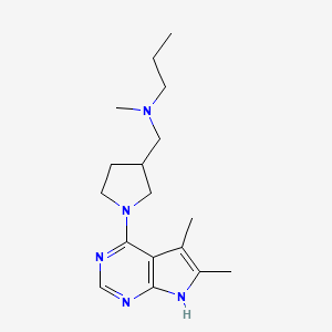 molecular formula C17H27N5 B7245246 N-[[1-(5,6-dimethyl-7H-pyrrolo[2,3-d]pyrimidin-4-yl)pyrrolidin-3-yl]methyl]-N-methylpropan-1-amine 