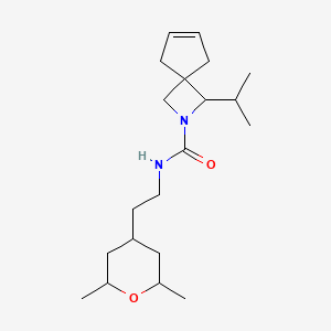 molecular formula C20H34N2O2 B7245286 N-[2-(2,6-dimethyloxan-4-yl)ethyl]-3-propan-2-yl-2-azaspiro[3.4]oct-6-ene-2-carboxamide 