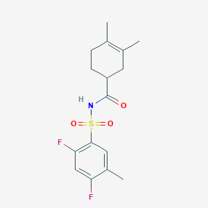 molecular formula C16H19F2NO3S B7246025 N-(2,4-difluoro-5-methylphenyl)sulfonyl-3,4-dimethylcyclohex-3-ene-1-carboxamide 