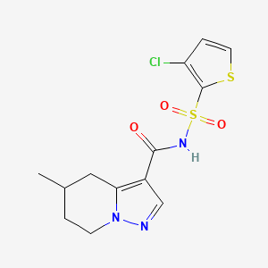 molecular formula C13H14ClN3O3S2 B7246081 N-(3-chlorothiophen-2-yl)sulfonyl-5-methyl-4,5,6,7-tetrahydropyrazolo[1,5-a]pyridine-3-carboxamide 