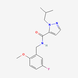 molecular formula C16H20FN3O2 B7246404 N-[(5-fluoro-2-methoxyphenyl)methyl]-2-(2-methylpropyl)pyrazole-3-carboxamide 