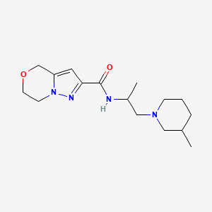 molecular formula C16H26N4O2 B7246531 N-[1-(3-methylpiperidin-1-yl)propan-2-yl]-6,7-dihydro-4H-pyrazolo[5,1-c][1,4]oxazine-2-carboxamide 