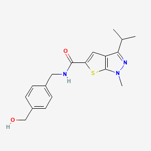 molecular formula C18H21N3O2S B7246595 N-[[4-(hydroxymethyl)phenyl]methyl]-1-methyl-3-propan-2-ylthieno[2,3-c]pyrazole-5-carboxamide 