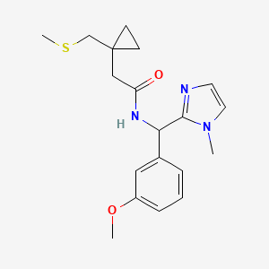 molecular formula C19H25N3O2S B7247142 N-[(3-methoxyphenyl)-(1-methylimidazol-2-yl)methyl]-2-[1-(methylsulfanylmethyl)cyclopropyl]acetamide 