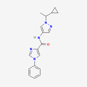 molecular formula C18H19N5O B7247250 N-[1-(1-cyclopropylethyl)pyrazol-4-yl]-1-phenylimidazole-4-carboxamide 