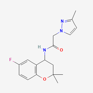 molecular formula C17H20FN3O2 B7247446 N-(6-fluoro-2,2-dimethyl-3,4-dihydrochromen-4-yl)-2-(3-methylpyrazol-1-yl)acetamide 
