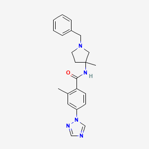 molecular formula C22H25N5O B7247643 N-(1-benzyl-3-methylpyrrolidin-3-yl)-2-methyl-4-(1,2,4-triazol-1-yl)benzamide 