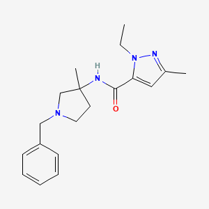 molecular formula C19H26N4O B7247649 N-(1-benzyl-3-methylpyrrolidin-3-yl)-2-ethyl-5-methylpyrazole-3-carboxamide 