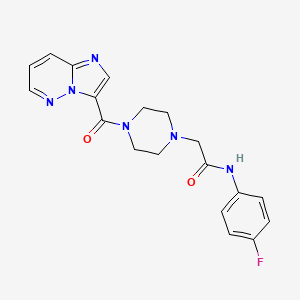 molecular formula C19H19FN6O2 B7247672 N-(4-fluorophenyl)-2-[4-(imidazo[1,2-b]pyridazine-3-carbonyl)piperazin-1-yl]acetamide 