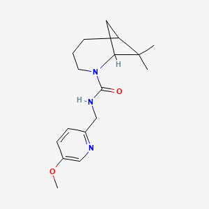 molecular formula C17H25N3O2 B7247685 N-[(5-methoxypyridin-2-yl)methyl]-7,7-dimethyl-2-azabicyclo[4.1.1]octane-2-carboxamide 