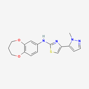 molecular formula C16H16N4O2S B7251117 N-(3,4-dihydro-2H-1,5-benzodioxepin-7-yl)-4-(2-methylpyrazol-3-yl)-1,3-thiazol-2-amine 
