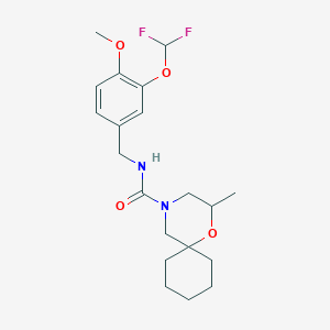 molecular formula C20H28F2N2O4 B7251514 N-[[3-(difluoromethoxy)-4-methoxyphenyl]methyl]-2-methyl-1-oxa-4-azaspiro[5.5]undecane-4-carboxamide 