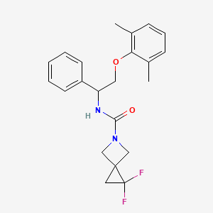 molecular formula C22H24F2N2O2 B7251607 N-[2-(2,6-dimethylphenoxy)-1-phenylethyl]-2,2-difluoro-5-azaspiro[2.3]hexane-5-carboxamide 