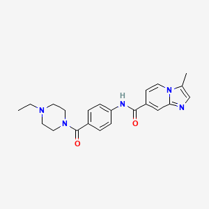 molecular formula C22H25N5O2 B7251685 N-[4-(4-ethylpiperazine-1-carbonyl)phenyl]-3-methylimidazo[1,2-a]pyridine-7-carboxamide 