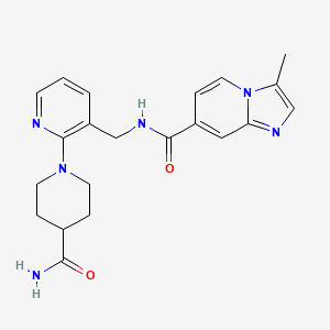 molecular formula C21H24N6O2 B7251726 N-[[2-(4-carbamoylpiperidin-1-yl)pyridin-3-yl]methyl]-3-methylimidazo[1,2-a]pyridine-7-carboxamide 