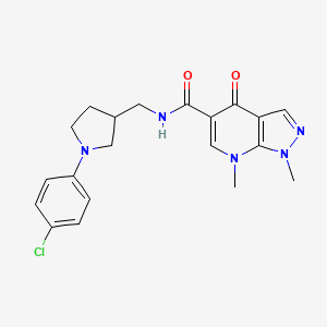 molecular formula C20H22ClN5O2 B7251948 N-[[1-(4-chlorophenyl)pyrrolidin-3-yl]methyl]-1,7-dimethyl-4-oxopyrazolo[3,4-b]pyridine-5-carboxamide 