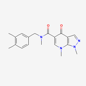 molecular formula C19H22N4O2 B7251954 N-[(3,4-dimethylphenyl)methyl]-N,1,7-trimethyl-4-oxopyrazolo[3,4-b]pyridine-5-carboxamide 