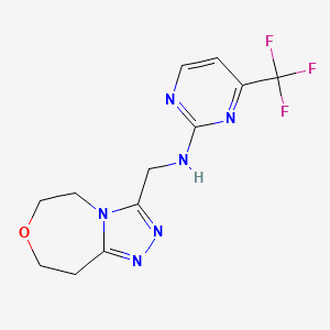 molecular formula C12H13F3N6O B7252753 N-(5,6,8,9-tetrahydro-[1,2,4]triazolo[4,3-d][1,4]oxazepin-3-ylmethyl)-4-(trifluoromethyl)pyrimidin-2-amine 