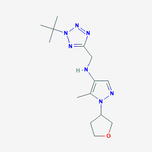 molecular formula C14H23N7O B7253472 N-[(2-tert-butyltetrazol-5-yl)methyl]-5-methyl-1-(oxolan-3-yl)pyrazol-4-amine 