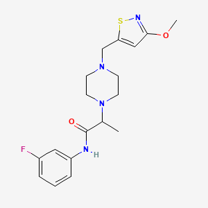 molecular formula C18H23FN4O2S B7255095 N-(3-fluorophenyl)-2-[4-[(3-methoxy-1,2-thiazol-5-yl)methyl]piperazin-1-yl]propanamide 