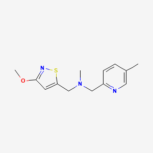 molecular formula C13H17N3OS B7255339 N-[(3-methoxy-1,2-thiazol-5-yl)methyl]-N-methyl-1-(5-methylpyridin-2-yl)methanamine 