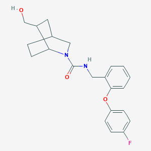 molecular formula C22H25FN2O3 B7255640 N-[[2-(4-fluorophenoxy)phenyl]methyl]-6-(hydroxymethyl)-2-azabicyclo[2.2.2]octane-2-carboxamide 