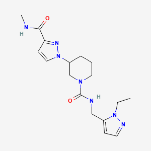 molecular formula C17H25N7O2 B7255671 N-[(2-ethylpyrazol-3-yl)methyl]-3-[3-(methylcarbamoyl)pyrazol-1-yl]piperidine-1-carboxamide 