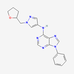 molecular formula C19H19N7O B7256725 N-[1-(oxolan-2-ylmethyl)pyrazol-4-yl]-9-phenylpurin-6-amine 