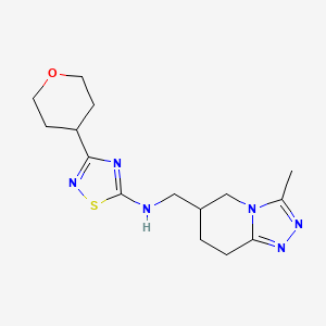 molecular formula C15H22N6OS B7256798 N-[(3-methyl-5,6,7,8-tetrahydro-[1,2,4]triazolo[4,3-a]pyridin-6-yl)methyl]-3-(oxan-4-yl)-1,2,4-thiadiazol-5-amine 