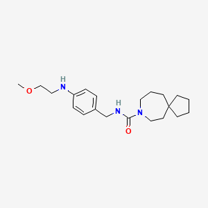 molecular formula C21H33N3O2 B7257029 N-[[4-(2-methoxyethylamino)phenyl]methyl]-8-azaspiro[4.6]undecane-8-carboxamide 