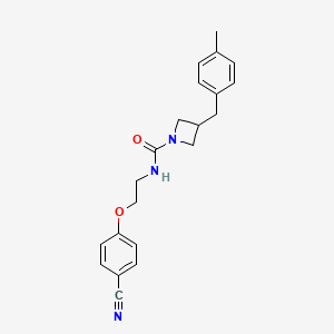 molecular formula C21H23N3O2 B7257123 N-[2-(4-cyanophenoxy)ethyl]-3-[(4-methylphenyl)methyl]azetidine-1-carboxamide 
