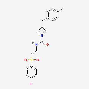 molecular formula C20H23FN2O3S B7257168 N-[2-(4-fluorophenyl)sulfonylethyl]-3-[(4-methylphenyl)methyl]azetidine-1-carboxamide 
