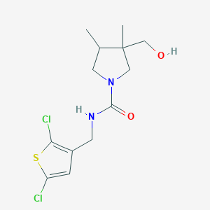 molecular formula C13H18Cl2N2O2S B7257198 N-[(2,5-dichlorothiophen-3-yl)methyl]-3-(hydroxymethyl)-3,4-dimethylpyrrolidine-1-carboxamide 