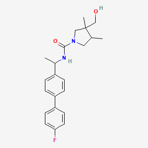 molecular formula C22H27FN2O2 B7257201 N-[1-[4-(4-fluorophenyl)phenyl]ethyl]-3-(hydroxymethyl)-3,4-dimethylpyrrolidine-1-carboxamide 