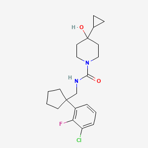 molecular formula C21H28ClFN2O2 B7257263 N-[[1-(3-chloro-2-fluorophenyl)cyclopentyl]methyl]-4-cyclopropyl-4-hydroxypiperidine-1-carboxamide 