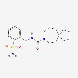 molecular formula C18H27N3O3S B7257286 N-[(2-sulfamoylphenyl)methyl]-8-azaspiro[4.6]undecane-8-carboxamide 