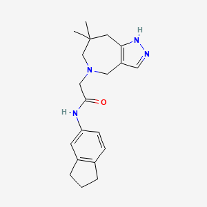 molecular formula C20H26N4O B7257304 N-(2,3-dihydro-1H-inden-5-yl)-2-(7,7-dimethyl-1,4,6,8-tetrahydropyrazolo[4,3-c]azepin-5-yl)acetamide 