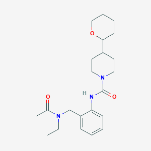 molecular formula C22H33N3O3 B7257491 N-[2-[[acetyl(ethyl)amino]methyl]phenyl]-4-(oxan-2-yl)piperidine-1-carboxamide 