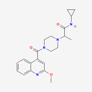 molecular formula C21H26N4O3 B7257611 N-cyclopropyl-2-[4-(2-methoxyquinoline-4-carbonyl)piperazin-1-yl]propanamide 
