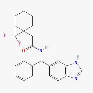 molecular formula C23H23F2N3O B7257646 N-[3H-benzimidazol-5-yl(phenyl)methyl]-2-(7,7-difluoro-1-bicyclo[4.1.0]heptanyl)acetamide 