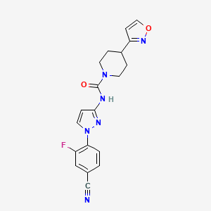 molecular formula C19H17FN6O2 B7257771 N-[1-(4-cyano-2-fluorophenyl)pyrazol-3-yl]-4-(1,2-oxazol-3-yl)piperidine-1-carboxamide 