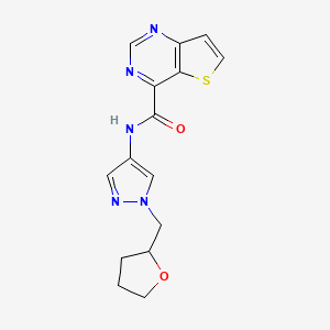molecular formula C15H15N5O2S B7257801 N-[1-(oxolan-2-ylmethyl)pyrazol-4-yl]thieno[3,2-d]pyrimidine-4-carboxamide 