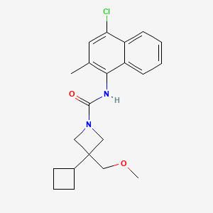 molecular formula C21H25ClN2O2 B7257815 N-(4-chloro-2-methylnaphthalen-1-yl)-3-cyclobutyl-3-(methoxymethyl)azetidine-1-carboxamide 