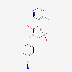 molecular formula C18H16F3N3O B7257838 N-[(4-cyanophenyl)methyl]-2-(4-methylpyridin-3-yl)-N-(2,2,2-trifluoroethyl)acetamide 