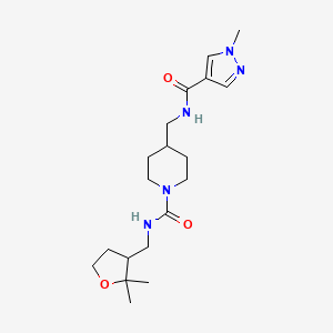 molecular formula C19H31N5O3 B7258005 N-[(2,2-dimethyloxolan-3-yl)methyl]-4-[[(1-methylpyrazole-4-carbonyl)amino]methyl]piperidine-1-carboxamide 